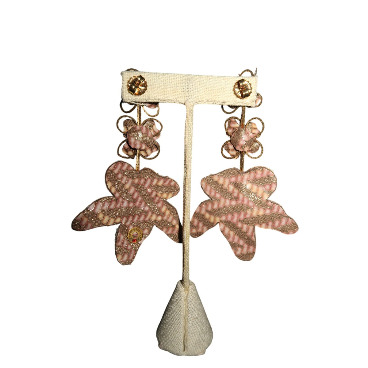 Flower Beaded Gold Cream Floral Chandelier Statement Earrings