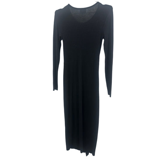 Nation Ltd. Black Ribbed Front Knot Accent Long Sleeve Midi Dress Women's