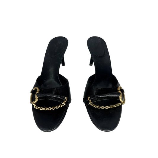 Gucci Leather Horsebit Chain Accent Slide Sandals