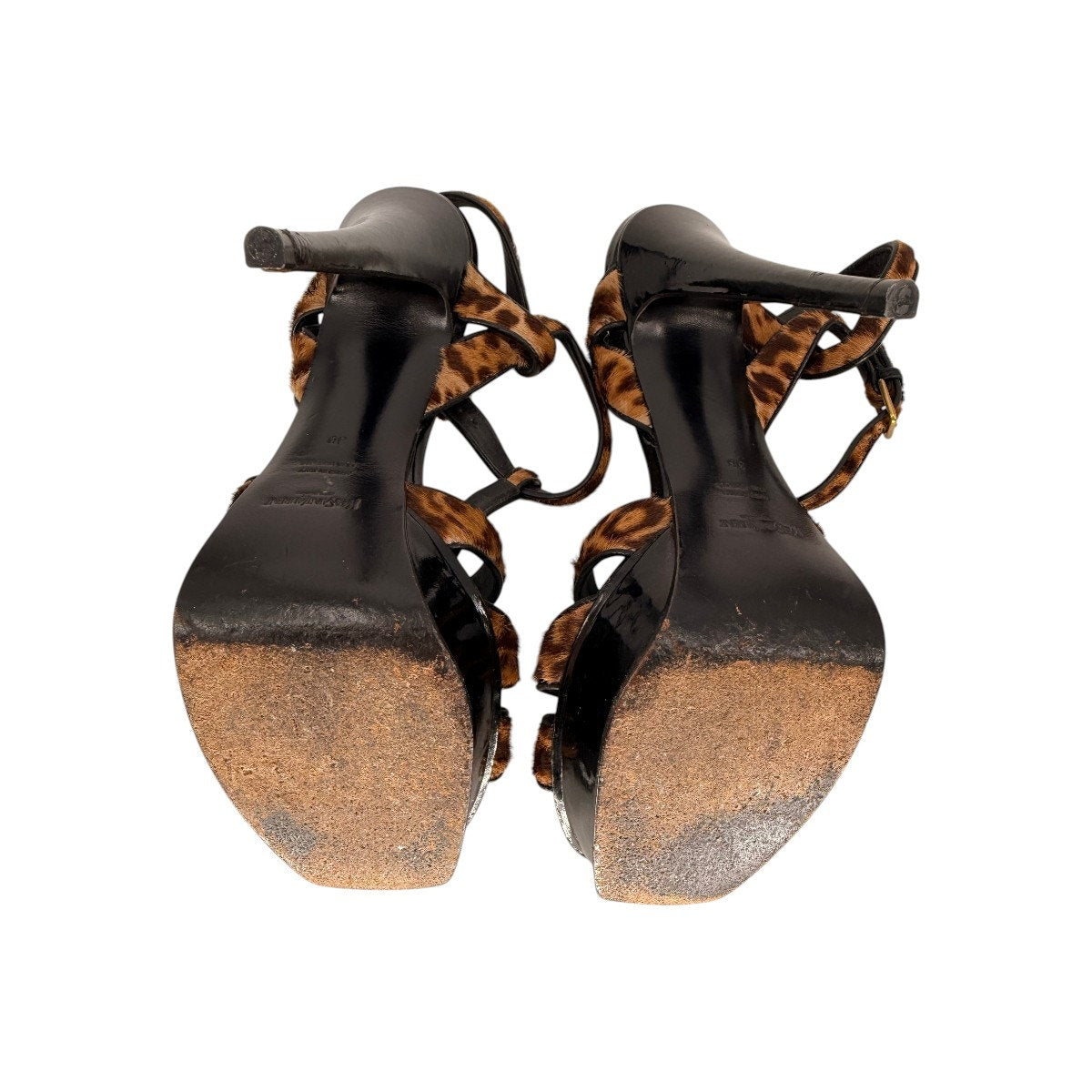 Saint Laurent Tribute 105 Leopard Pony Hair Suede Platform Sandals Women's 38