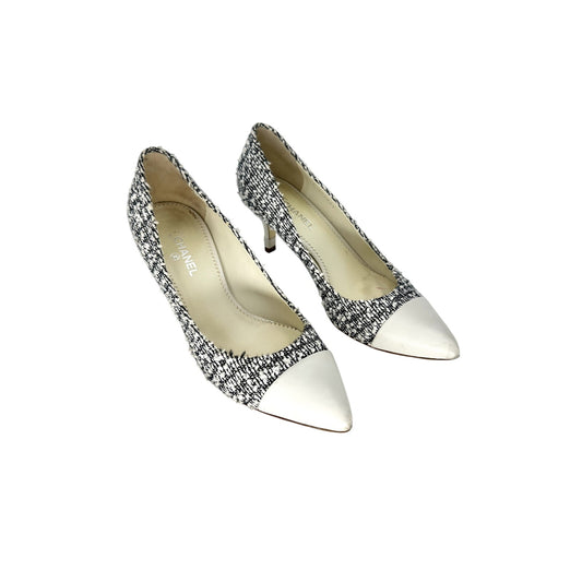 Chanel Tweed Slip-On Pointed Cap Toe Pumps Heels