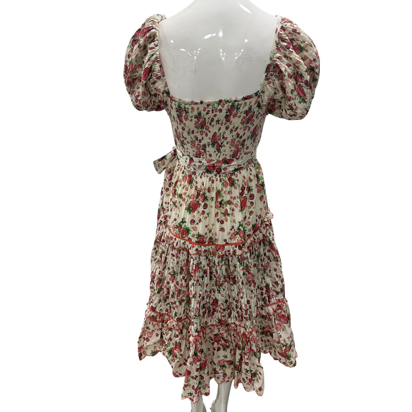 Love Shack Fancy White/Pink Cotton Floral Masie Tiered Midi Dress Women's