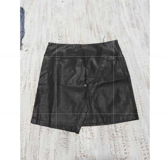 David Lerner Vegan Leather Asymmetrical Wrap Mini Skirt Classic Black Size S