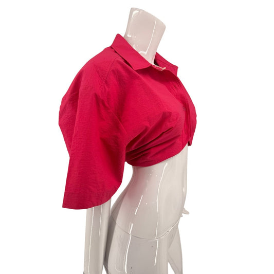 Jacquemus Cotton Blend La Chemise Ballu Cropped Shirt Pink
