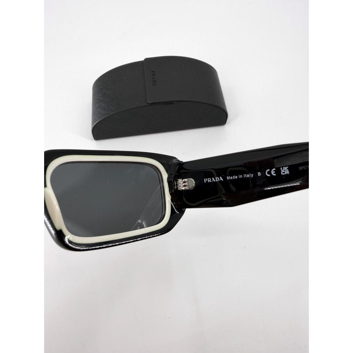 Prada Symbole SPR 06Y Black White Rectangle Sunglasses Dark Gray Women's 53-21