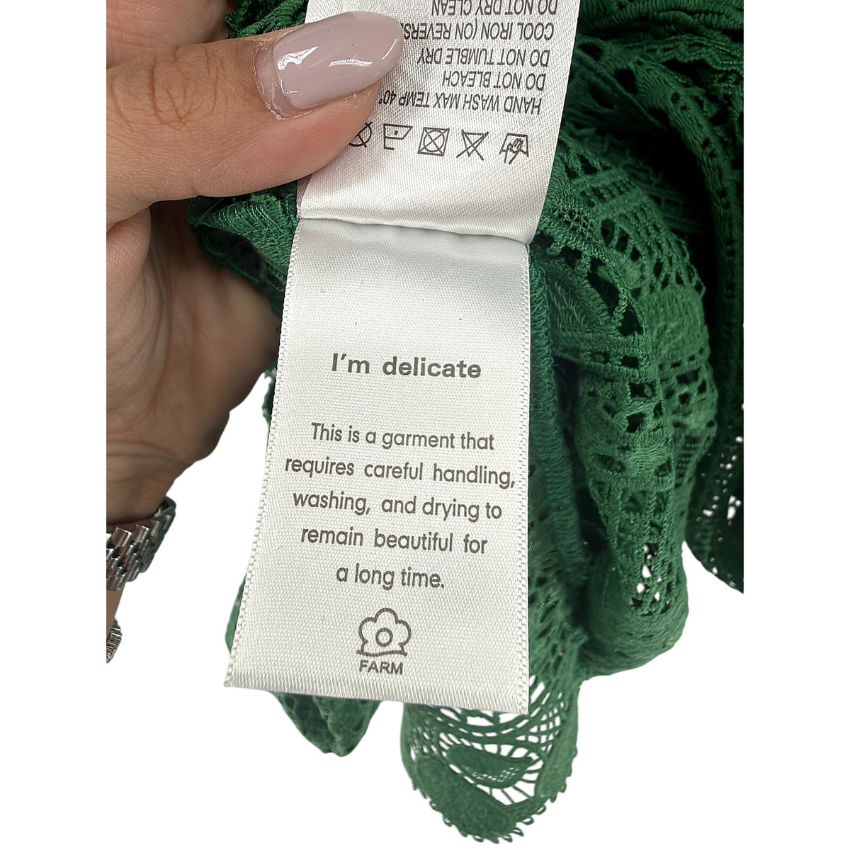 Farm Rio Green Guipure Lace Midi Maxi Dress Palm Motif 306101 Size M