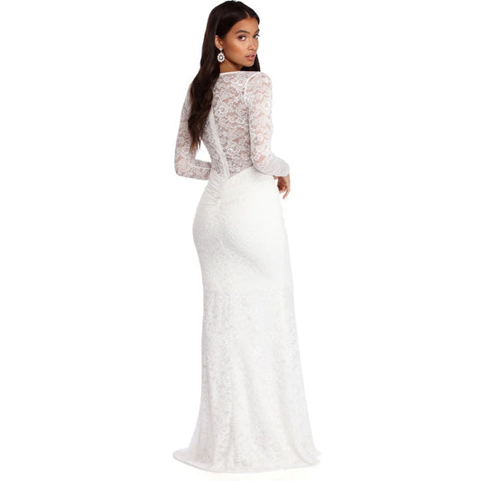 Windsor Delilah Illusion Lace Floral Embroidered Formal Maxi Dress
