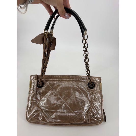 Lanvin Happy Amalia Metallic Champagne Bronze Quilted Shoulder Bag Chain Italy