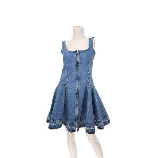 Simkhai Cotton Blend Denim Eleodra Pleated Mini Dress