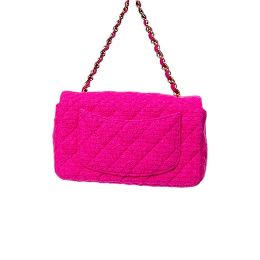 Chanel Tweed Quilted Interlocking CC Logo Mini Flap Bag Fuschia