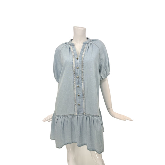 WAYF Cotton Denim Joan Button Front Mini Dress