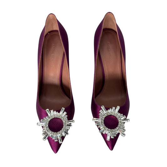 Amina Muaddi Satin Begum Crystal Pump Heels