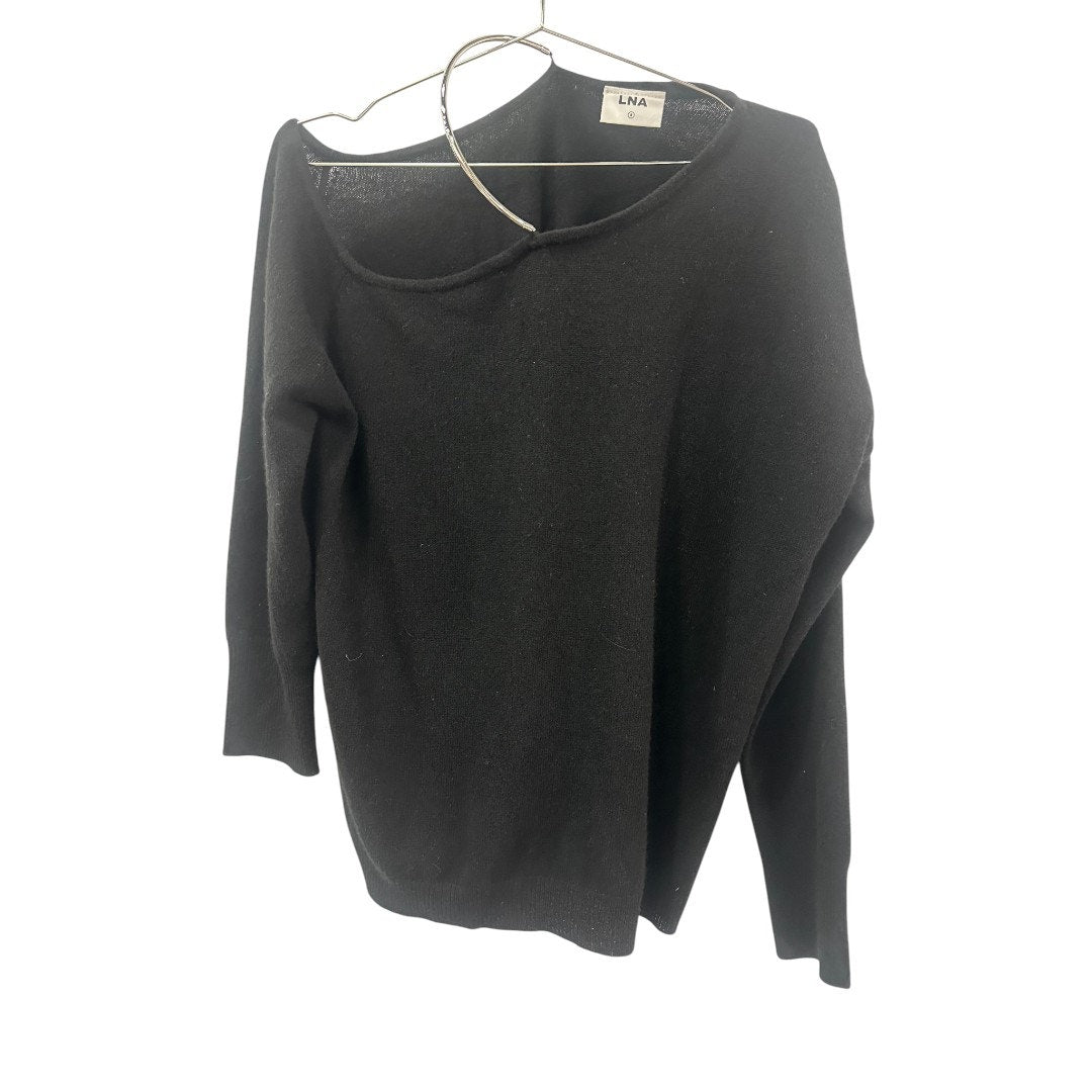 LNA Black Lorenzo Cashmere Knit Long Sleeve Off-Shoulder Sweater Women's