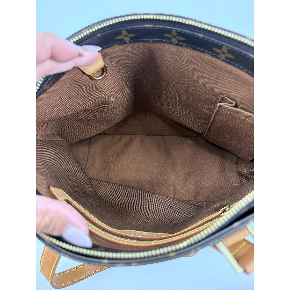 Louis Vuitton Cabas Piano Monogram Canvas Tote M51148 Vachetta Shoulder Bag