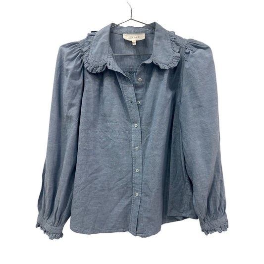 The Great Cotton Chambray Ruffled Collar Blouse Maxi Skirt