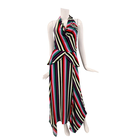 Topshop Stripe Halter Neck Sleeveless Maxi Dress Multicolor