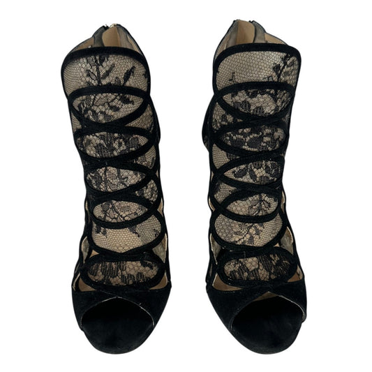 Jimmy Choo Lace Suede Trim Fauna Peep Toe Booties Boots