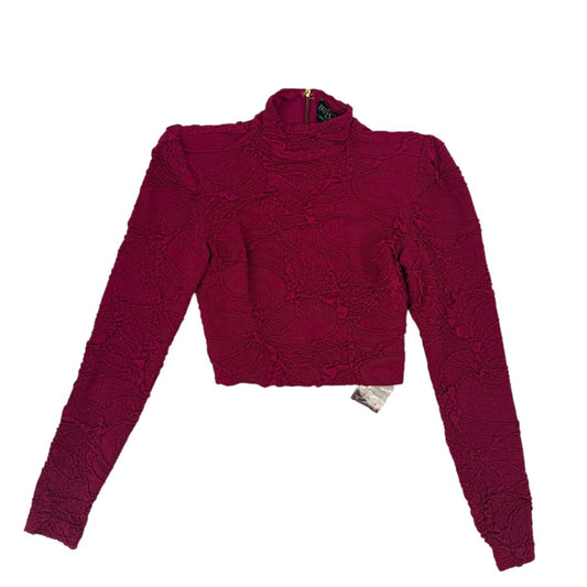 PatBO Jacquard Mock Neck Long Sleeve Cropped Top