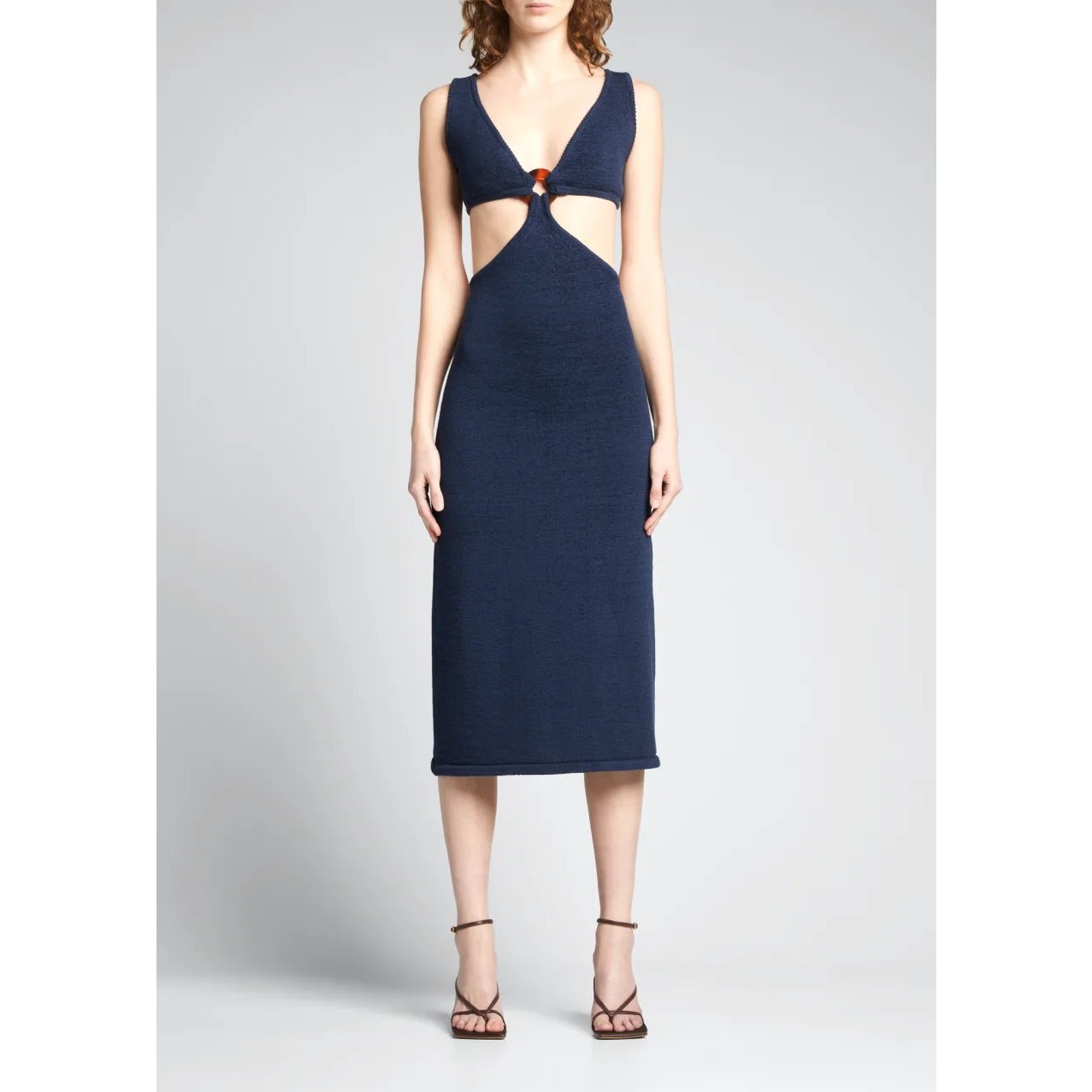 Cult Gaia Cotton Knit V-Neck Sleeveless Cut-Out Bank Midi Dress