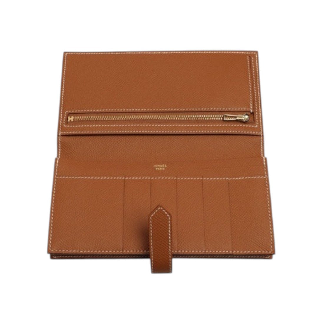 Hermes Brown Leather Bearn Souffle Gusset Wallet