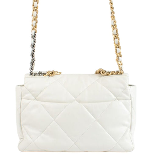 Chanel Leather Quilted CC Logo Chain Strap 19 Flap Crossbody Bag White
