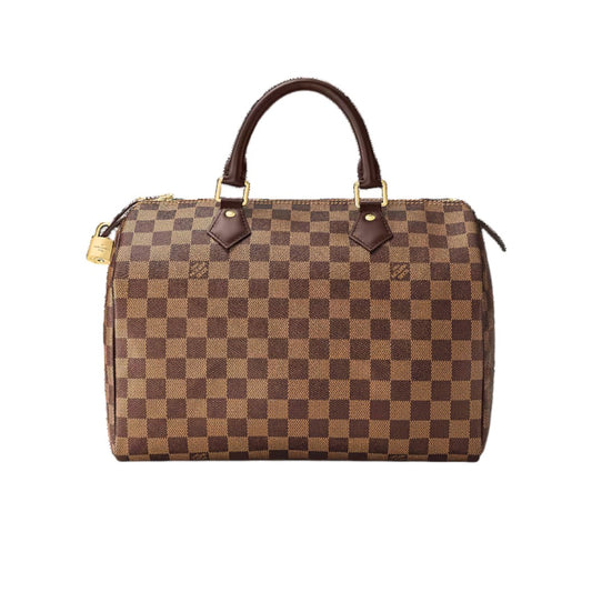 Louis Vuitton Damier Ebene Canvas Monogram Speedy 30 Tote Bag Brown