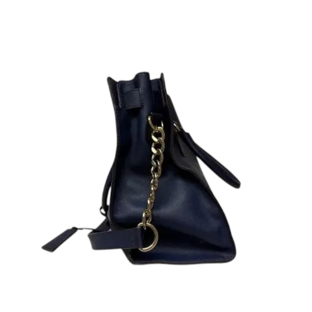Michael Kors Navy Blue Saffiano Leather Locket Logo Hamilton Large Tote Bag