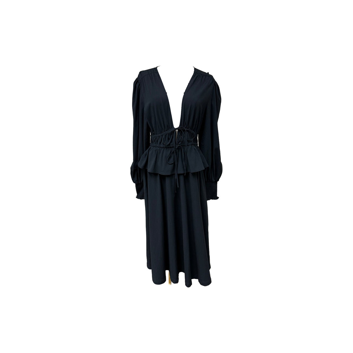 WeWoreWhat Plunging V Neck Long Sleeve Peasant Midi Dress Black Size L