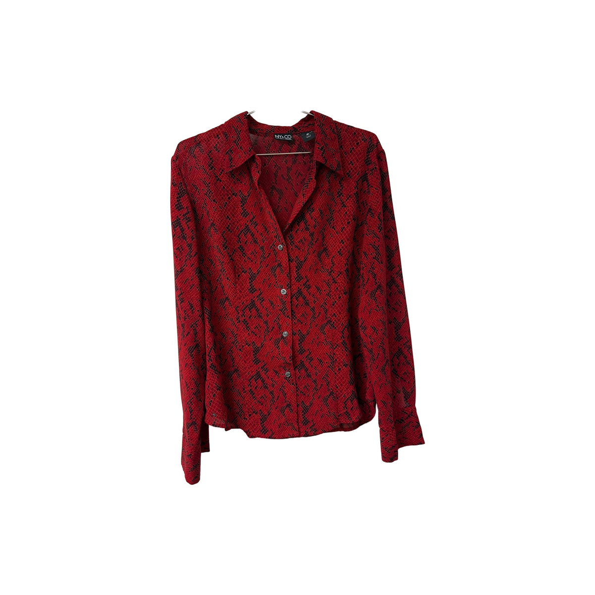 New York & Company Snakeskin Collared Long Sleeves Button Up Blouse Red Size M