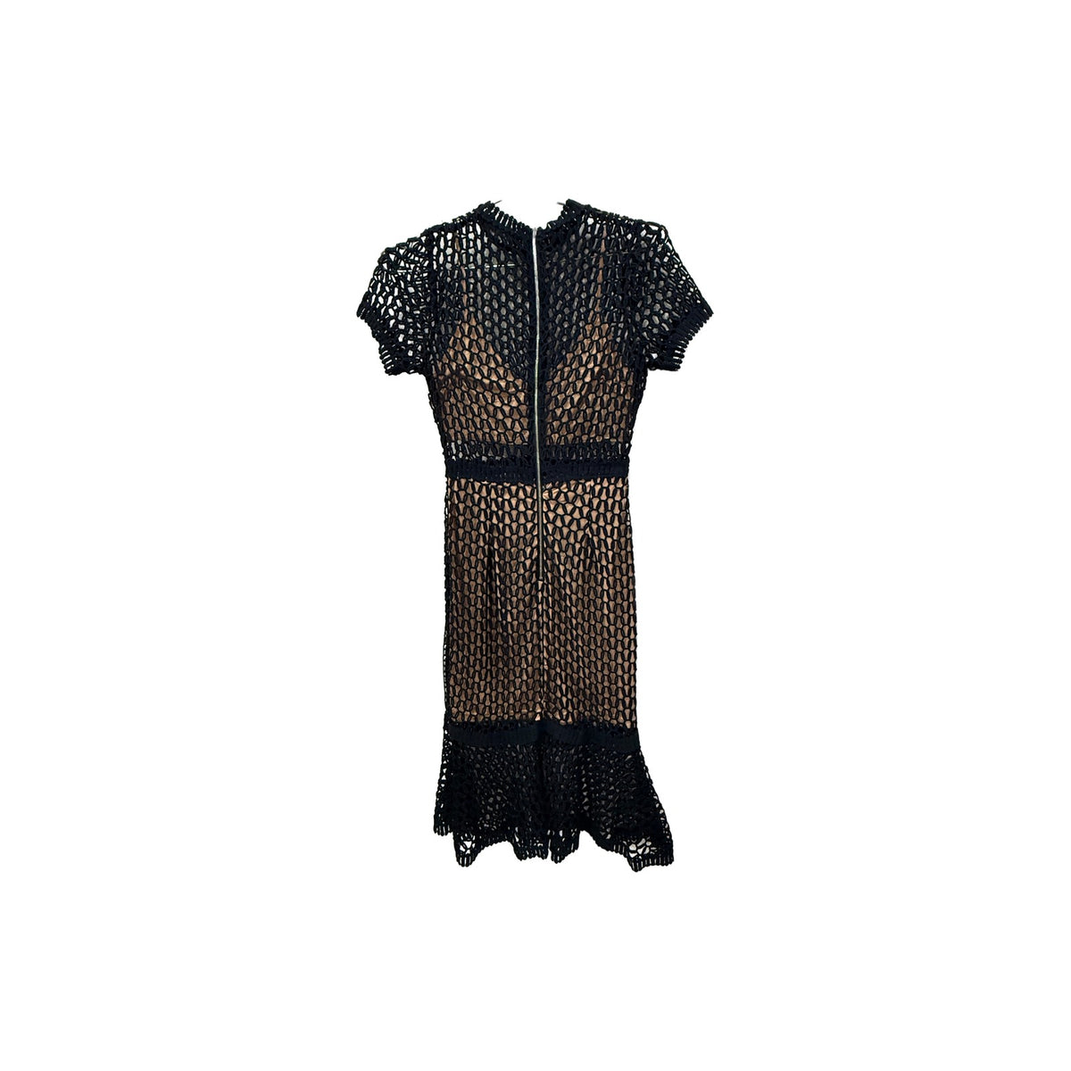 Industry Lace Mesh Layered Mock Neck Short Sleeve Midi Dress Black Women's