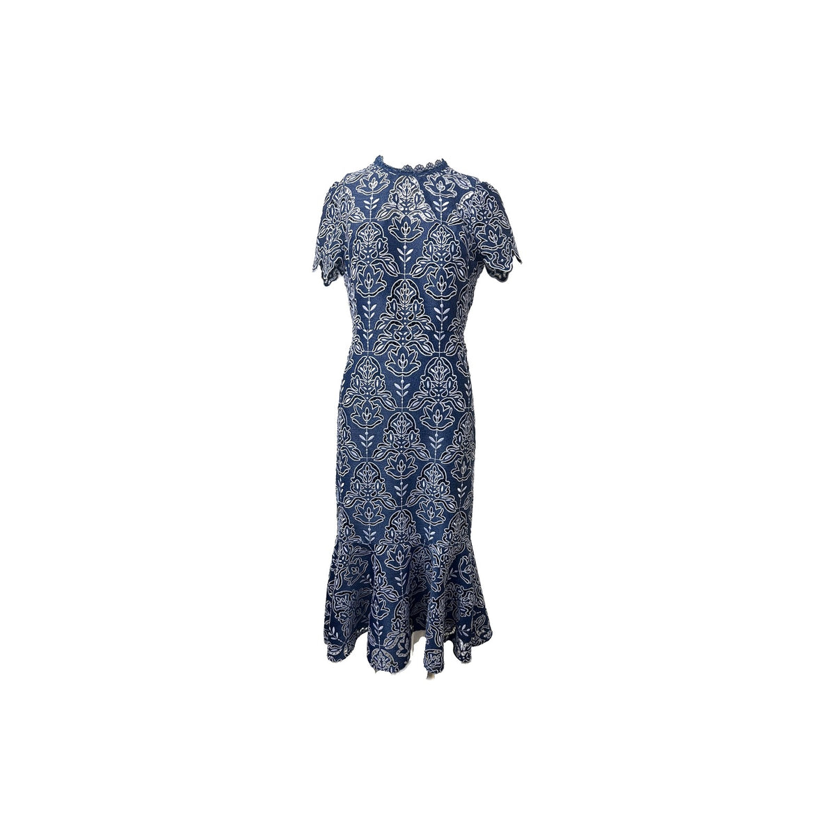 NWT Shoshanna Darcy Two-tone Lace Mermaid Midi Dress Denim Women's Size 2