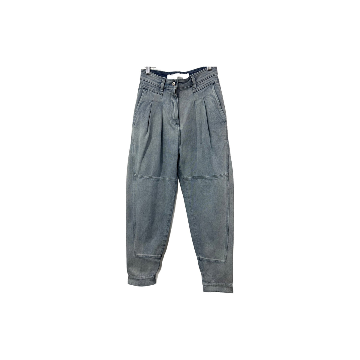 Iro Paris Cotton Denim Girvan Pleated High Rise Tapered Jeans Blue Size 34