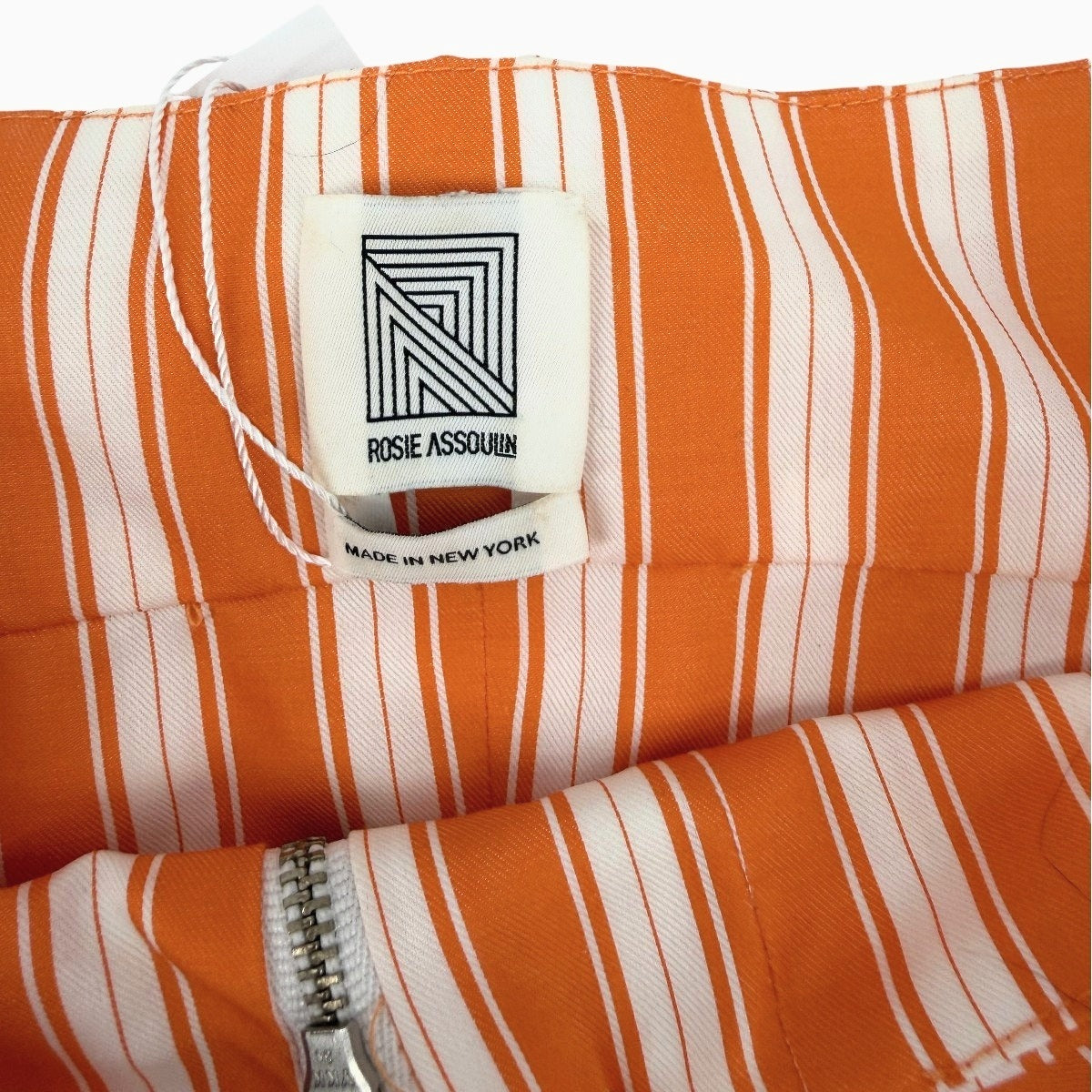 Rosie Assoulin Orange White Striped Square Neck Crop Top