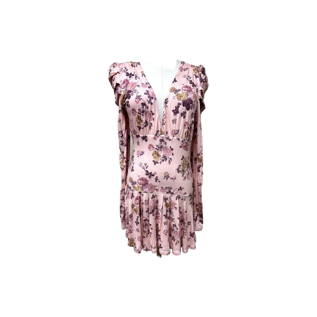 LoveShackFancy Maren Mini Dress in Floral with Puff Sleeves and V-Neck