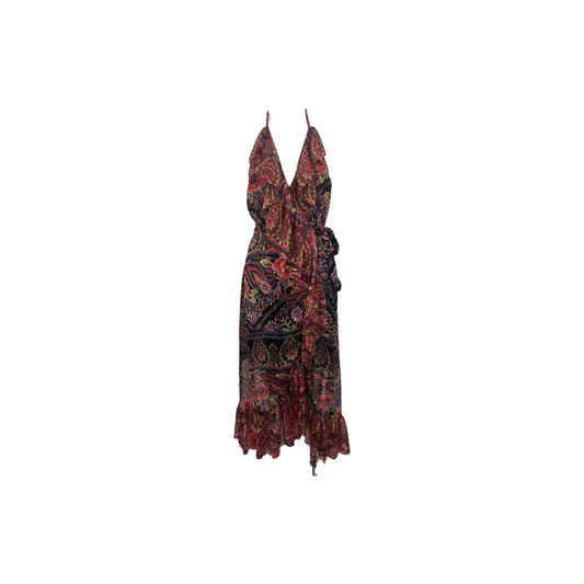 Misa Los Angeles Cotton Paisley Print Ruffle Melany Wrap Midi Dress