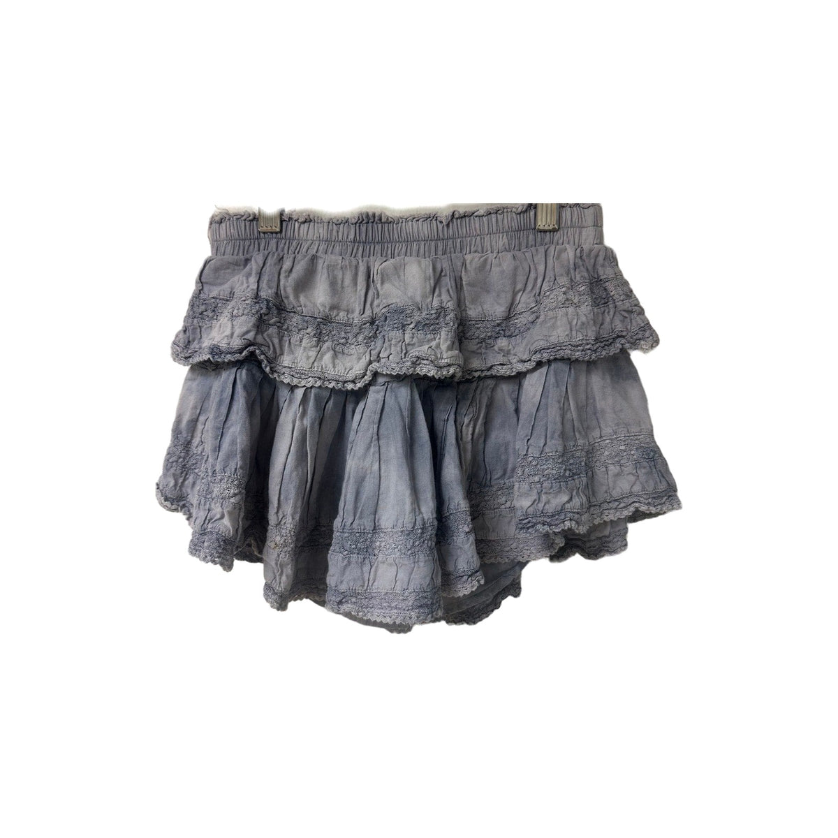 LoveShackFancy Cotton Mini Skirt with Lace Trim Ruffle and Pleated Tiers