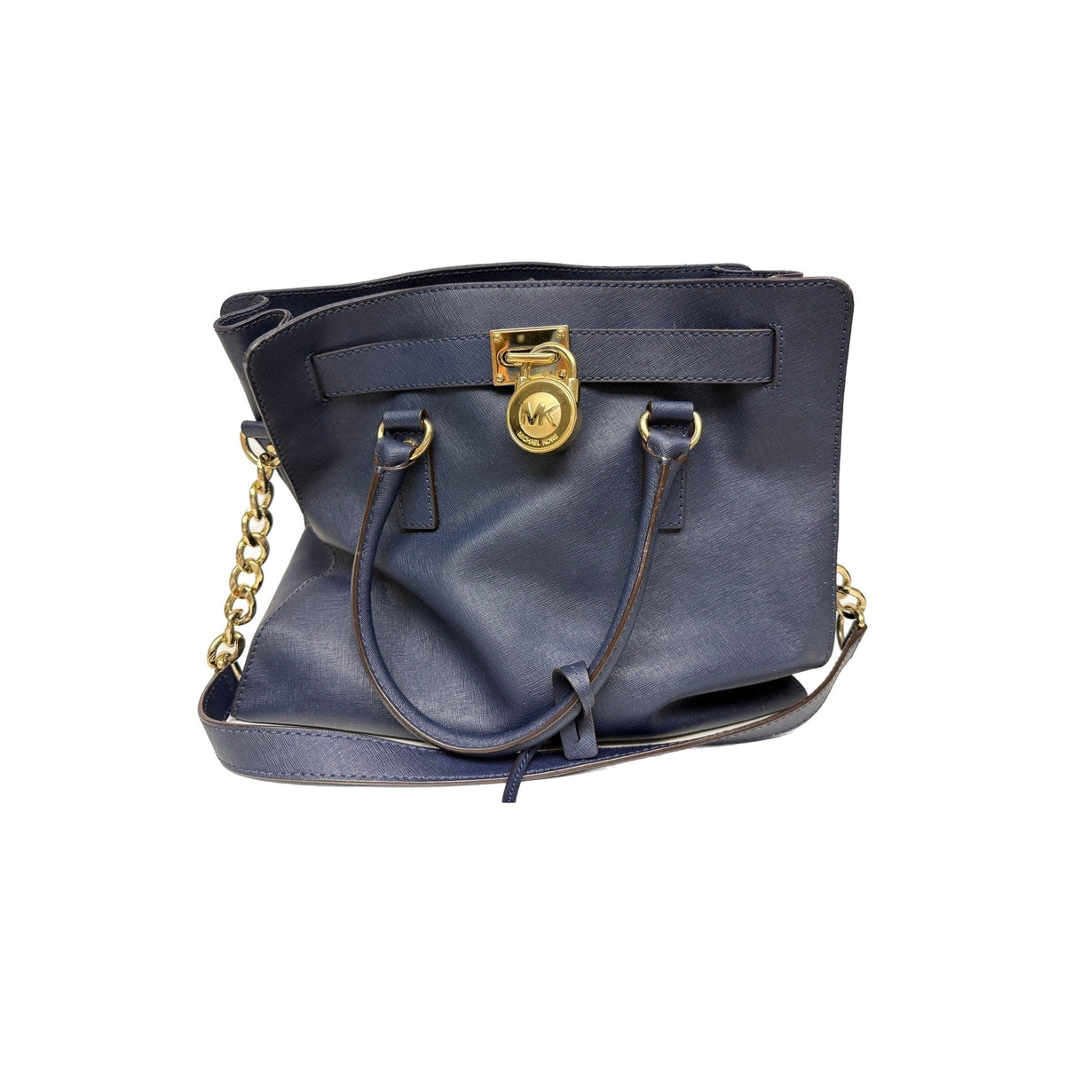 Michael Kors Hamilton Large Navy Saffiano Leather Gold Tote Bag Women's OS