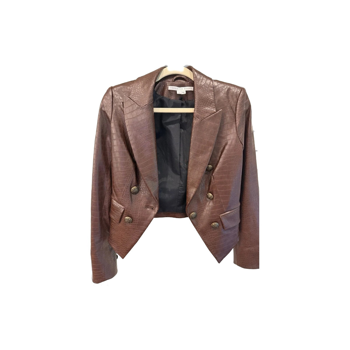 Veronica Beard Brown Croc-Embossed Double-Breasted Vegan Leather Blazer Size 0