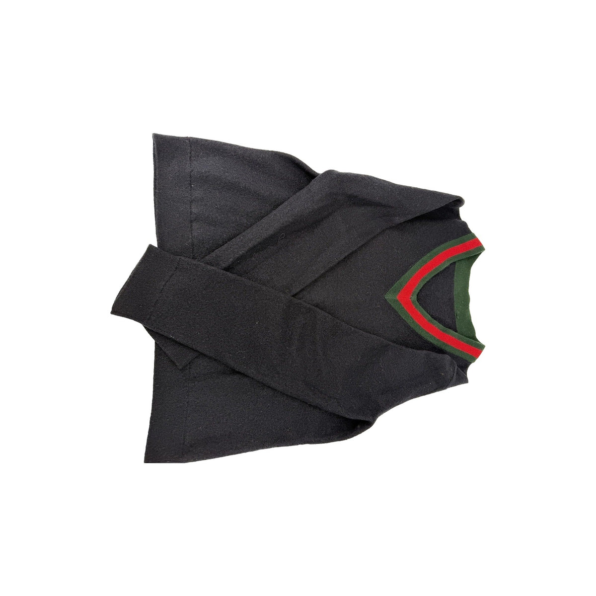 Gucci Navy Wool V-Neck Sweater Green Red Web Stripe Trim Pullover