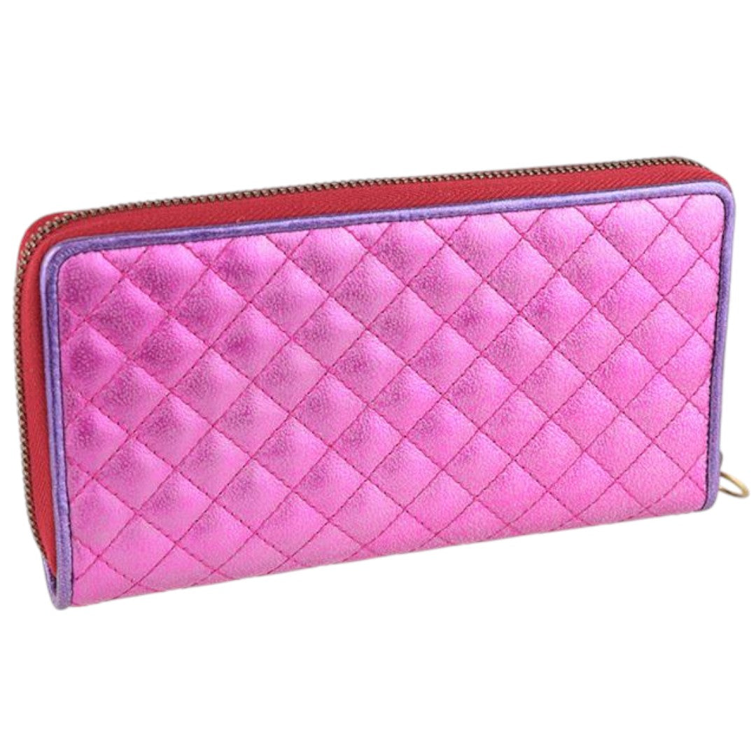 Gucci Laminated Nappa Trapuntata Zumi Zip Around Wallet Rosso Fuxia Bizantin