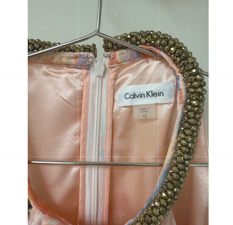 Calvin Klein Chiffon Floral Print Beaded Halter Draped Maxi Dress Pink Size 12