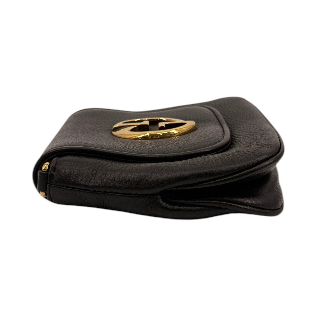 Gucci 1973 Pebbled Leather Gold Tone Chain Shoulder Bag Black Women's Designer