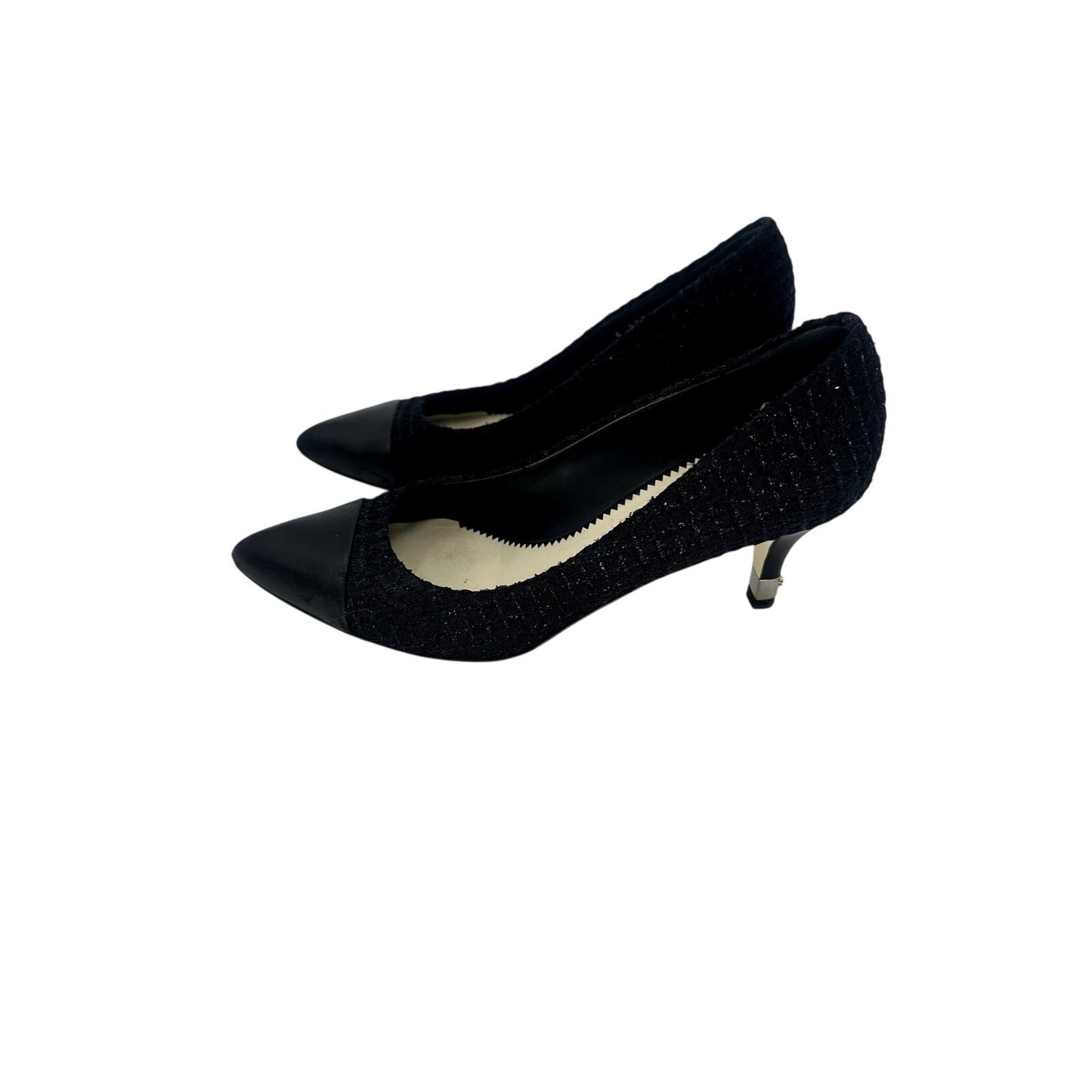 Chanel Tweed Pointed Cap Toe Pumps Heels