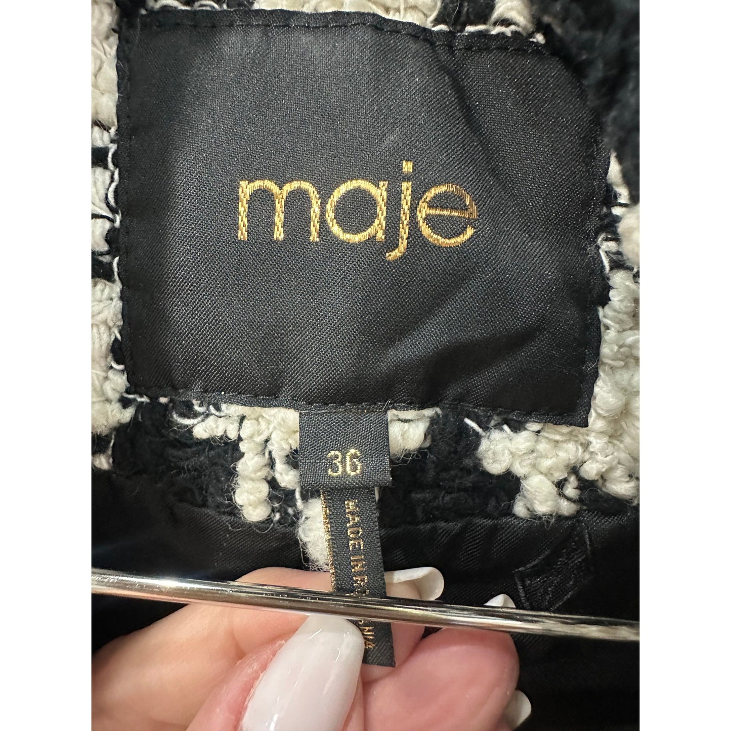 Maje Wool-Blend Houndstooth Double-Breasted Jacket