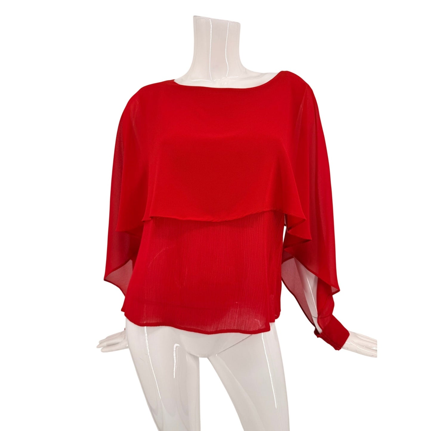 I Madeline Chiffon Layered Scoop Neck Long Sleeve Cape Blouse