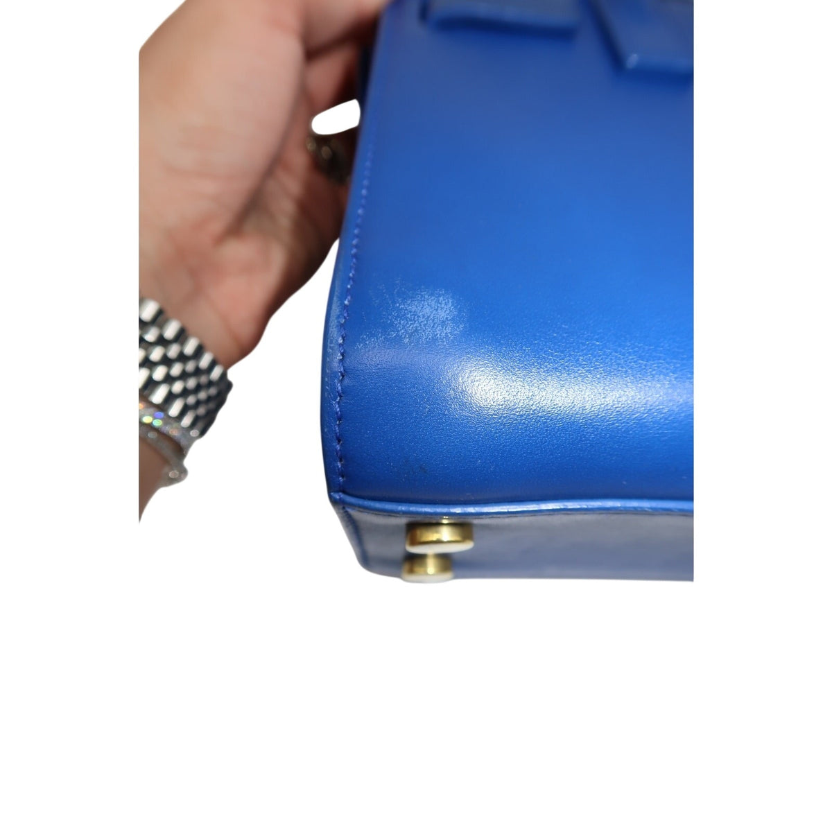 Saint Laurent Classic Sac De Jour Tote Bag Blue Leather Logo Accent Women's OS