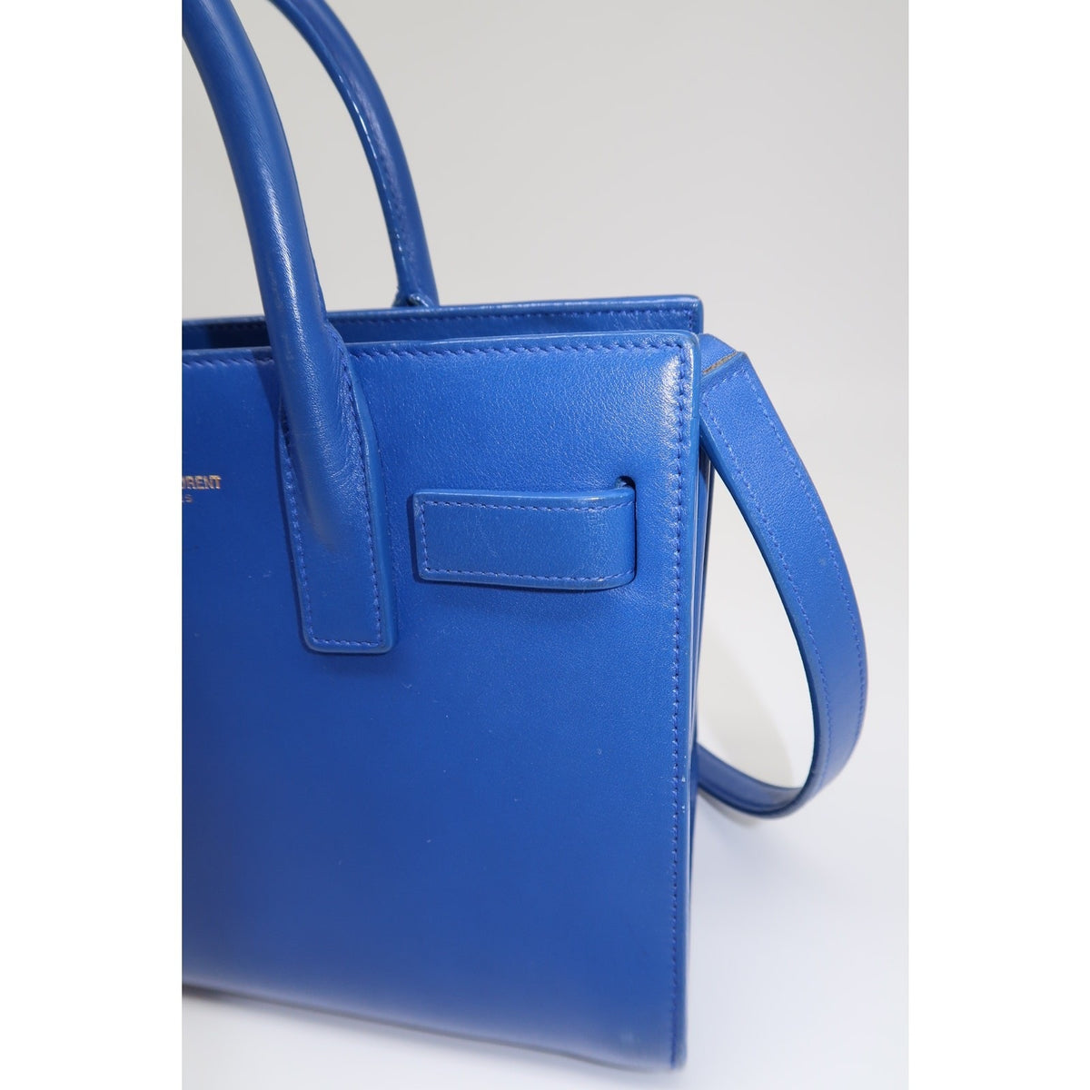 Saint Laurent Classic Sac De Jour Tote Bag Blue Leather Logo Accent