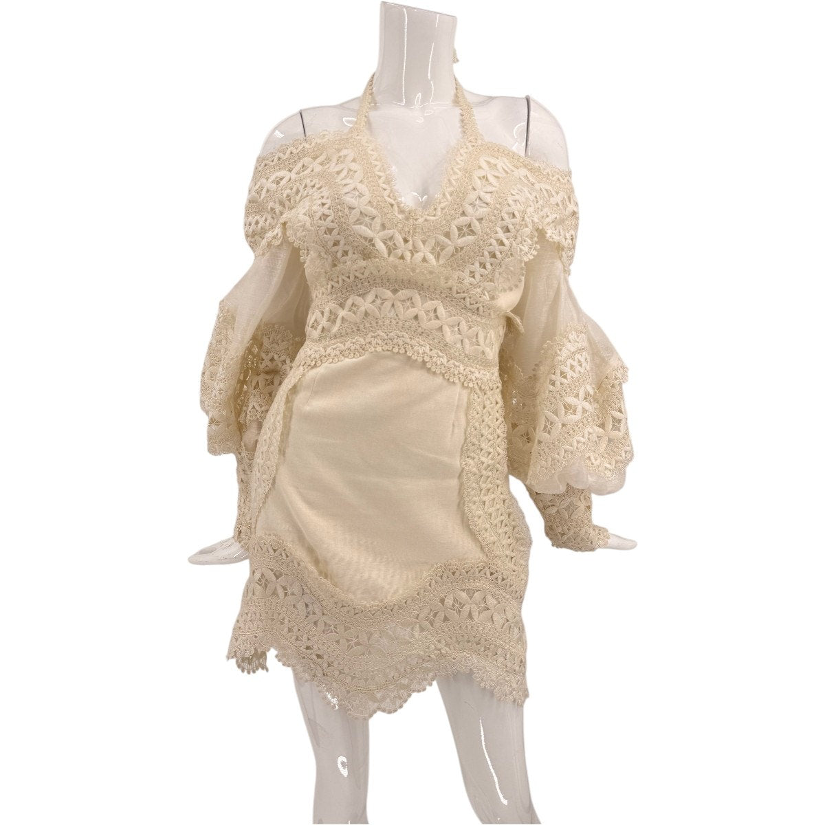 Zimmermann Postcard Embroidered Linen Silk Off Shoulder Mini Dress Cream Size 2