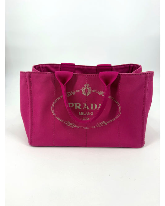 Prada Canapa Logo Canvas Tote Bag Fuchsia Pink