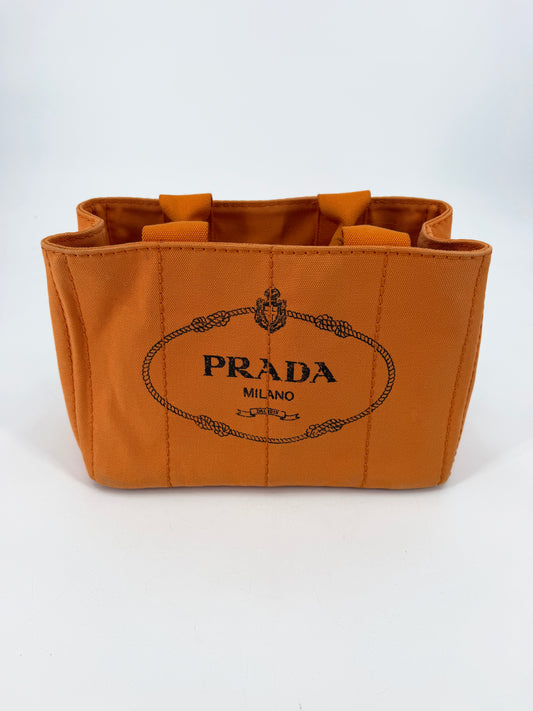 Prada Milano Canapa Mini Canvas Tote Bag Orange